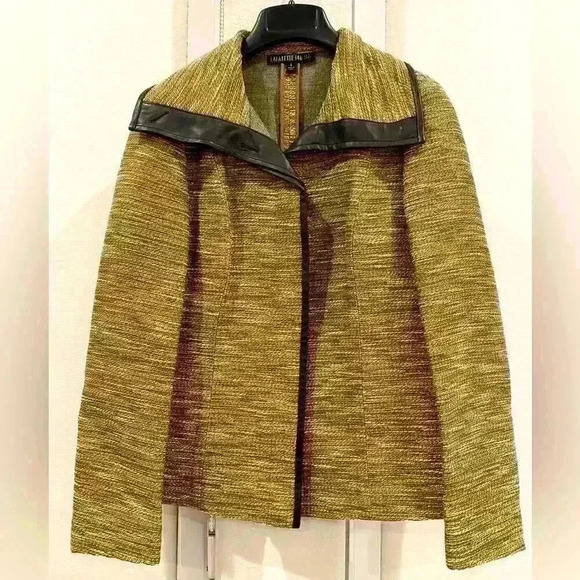 LAFAYETTE 148 Gold Tweed Motorcycle Jacket Full zip Sz 6 *flaws* - Picture 1 of 8